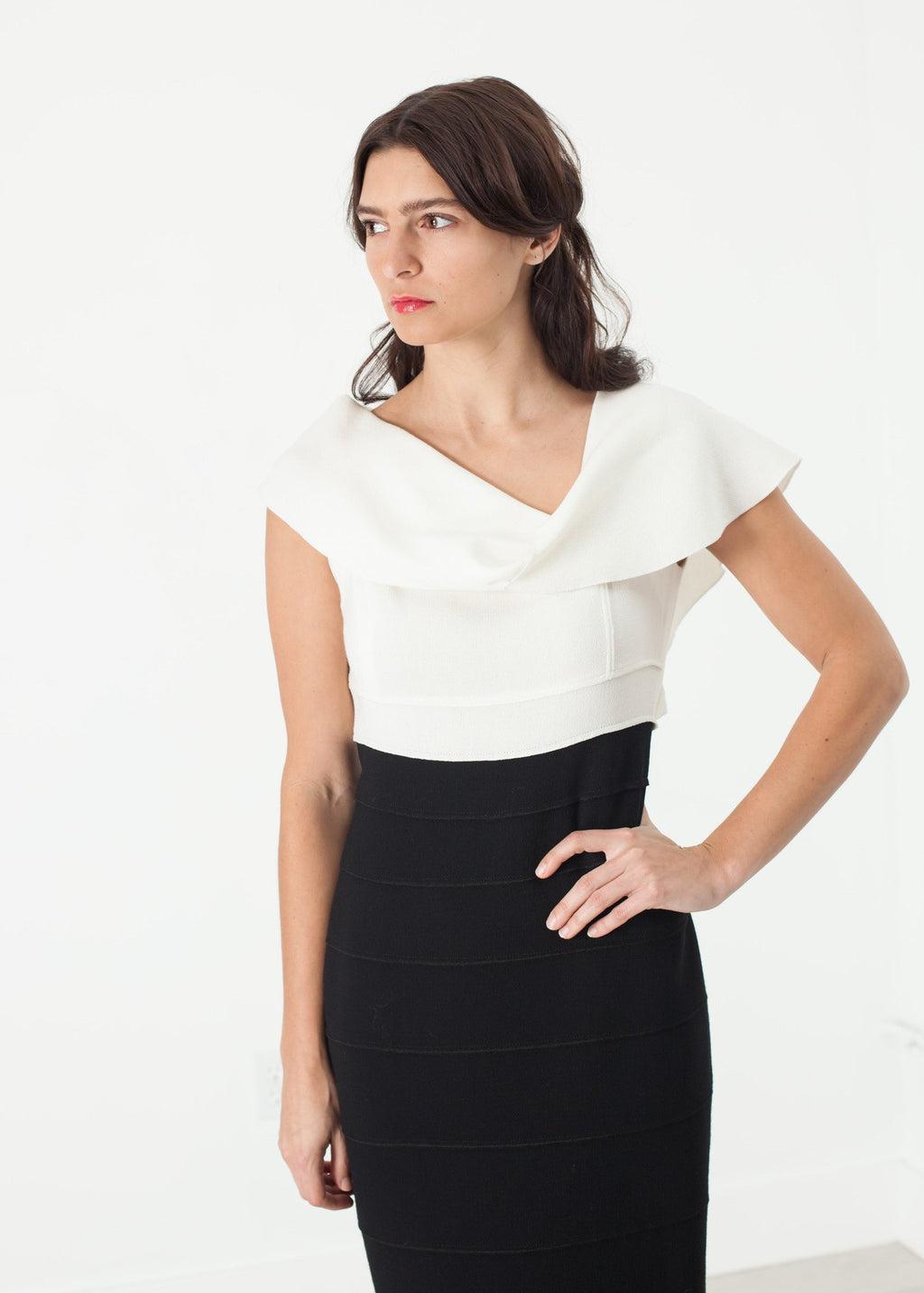Asymmetric Dress in Cream & Black